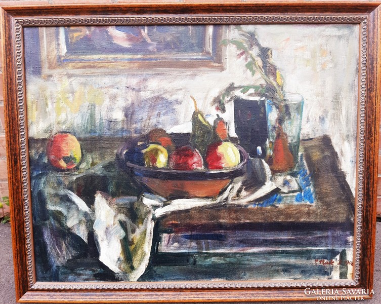 János P. Bak (1913-1981) still life with apples and pears