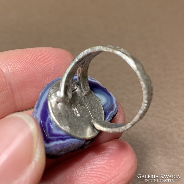 925 ezüst gyűrű achát geóda kővel 7-es méret (17 mm átmérő) nagy ásványos ezüst gyűrű ( állítható)