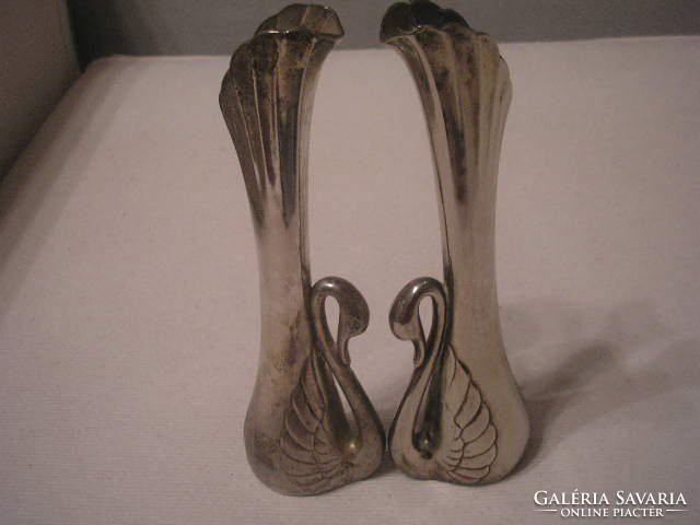 Silver-plated Art Nouveau swan neck foot protection vase pair 20-cm also for sale as a napkin holder