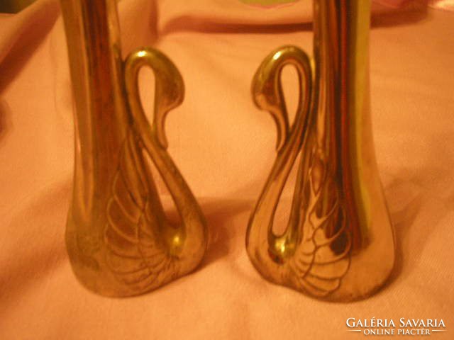 Silver-plated Art Nouveau swan neck foot protection vase pair 20-cm also for sale as a napkin holder
