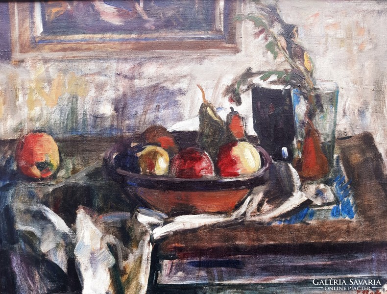 János P. Bak (1913-1981) still life with apples and pears