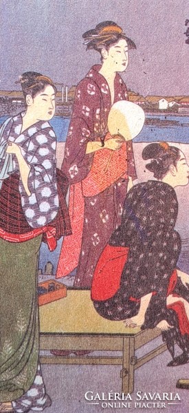 Women in kimono (Japanese woodcut, 17x8 cm) portrait, Japanese culture, ukiyo-e