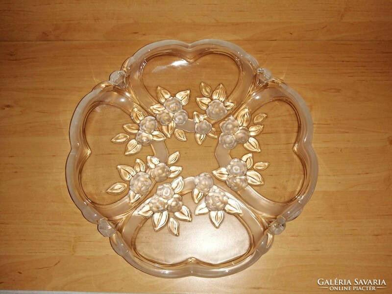 Domború rózsa mintás vastag üveg kínáló tál 31 cm (6/p)