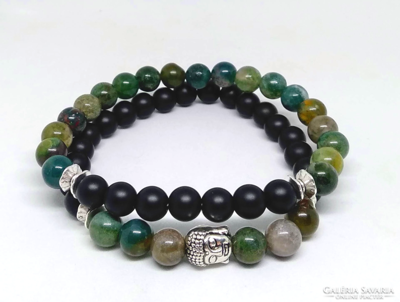 Men's mineral bracelet set, mocha agate and matte onyx agate 8 mm beads