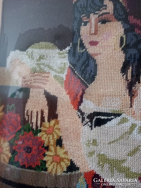 Gypsy girl with flowers - tapestry 44x54.5 cm