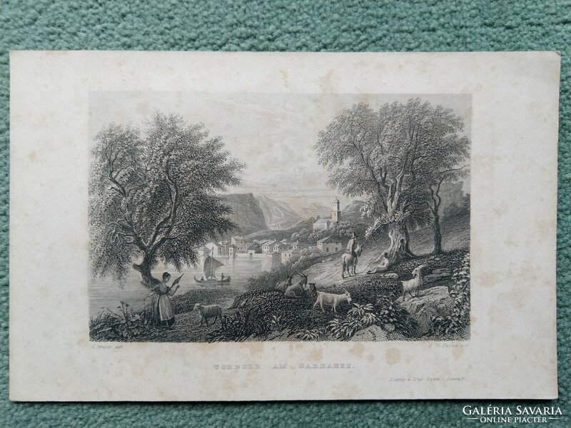 Torbole, Lake Garda, Tyrol. Original wood engraving ca. 1846