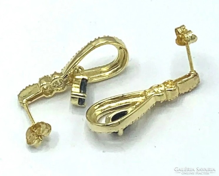 Csodás valódi zafír drágaköves  14 K aranyozott, sterling ezüst /925/ füli--új