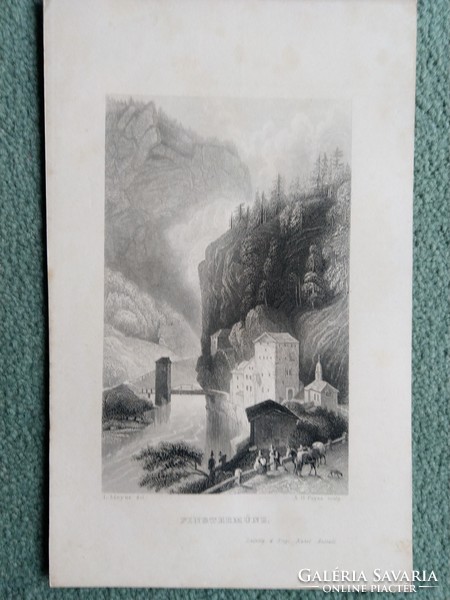 Finstermünz in Tirol. Eredeti acelmetszet ca.1846