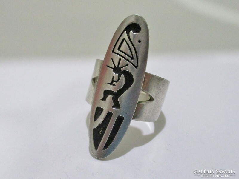 Gyönyörű régi magyar kézműves Kokopelli ezüstgyűrű