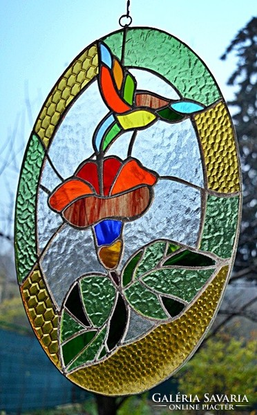 40cm! Tiffany hummingbird, large window picture (42x30cm!), Wall picture. From a crafting artist. (S)