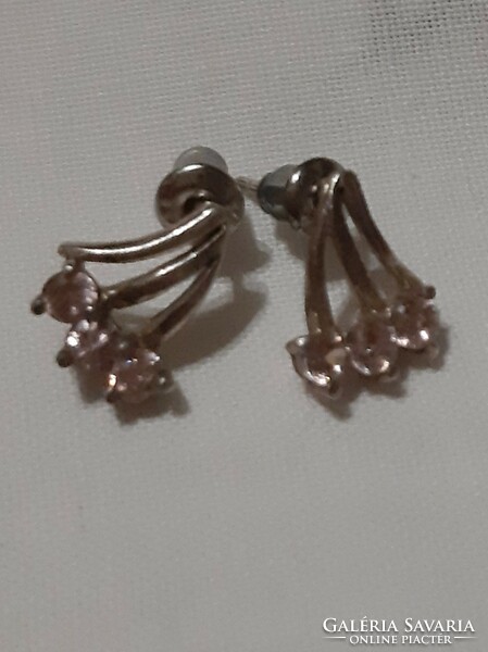 Rózsakvarcköves ezüst fülbevaló pár