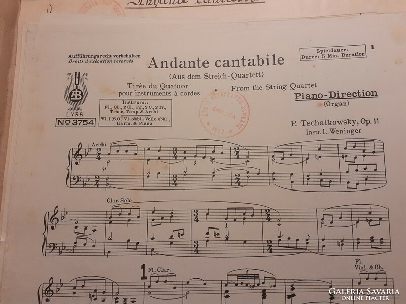 Zenekari kotta 1928 - Csajkovszkij: Andante Cantabile  A.J.B. 8996 Lyra No 3754
