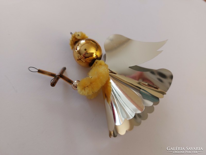 Old glass Christmas tree ornament golden angel with cross glass ornament