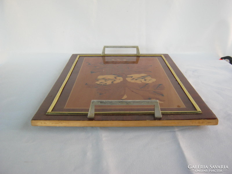 Retro pink inlaid wooden tray 36x25 cm