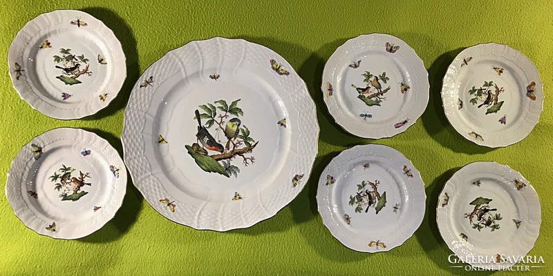Herend rothschild pattern cake set of 7 pieces - 6 cake plates with a tray