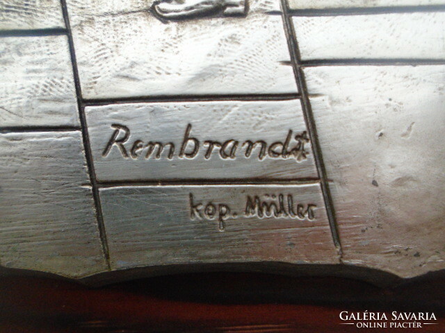 Rembrandt festmény ihlette domború ezüst hatású fém falikép fára szerelve