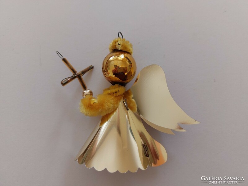 Old glass Christmas tree ornament golden angel with cross glass ornament