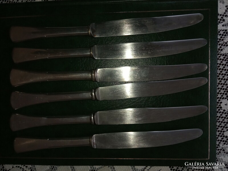 Antik ezüst kés készlet 6 db angol fazon Art Deco  Dianas 800-as ezüst,  ezüst díszmű Solingen penge
