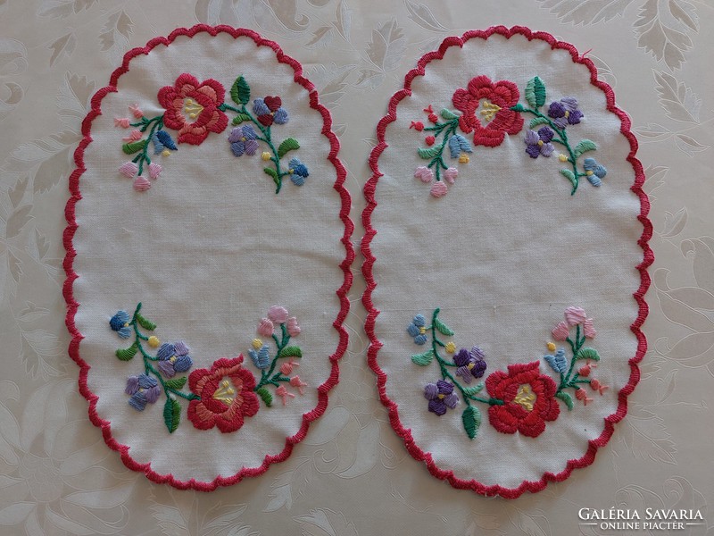 Old Kalocsa embroidered small tablecloth oval 2 pcs