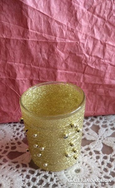 Gold beaded festive candle holder glass for Christmas, recommend!