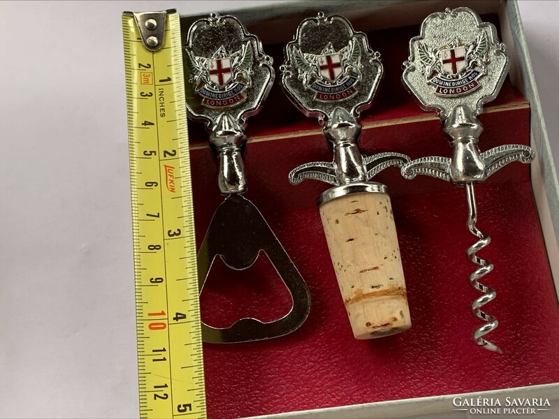 English bar set from the 70s, bottle opener, corkscrew, cork stopper