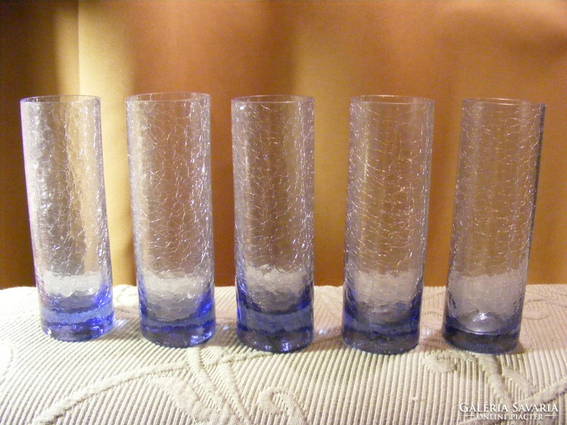 5 Blue glass glasses with scratch cracks