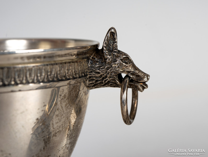 Silver empire style sugar bowl with wolf heads