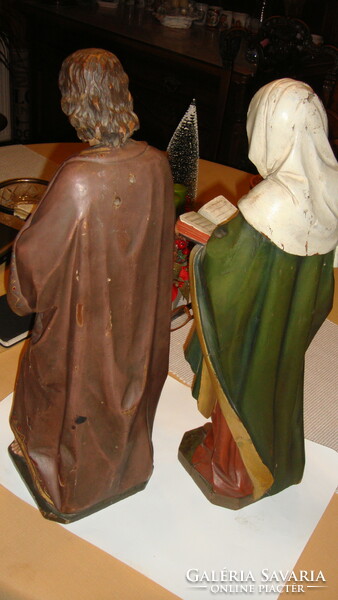 Pair of antique wooden statues 50 cm. High.