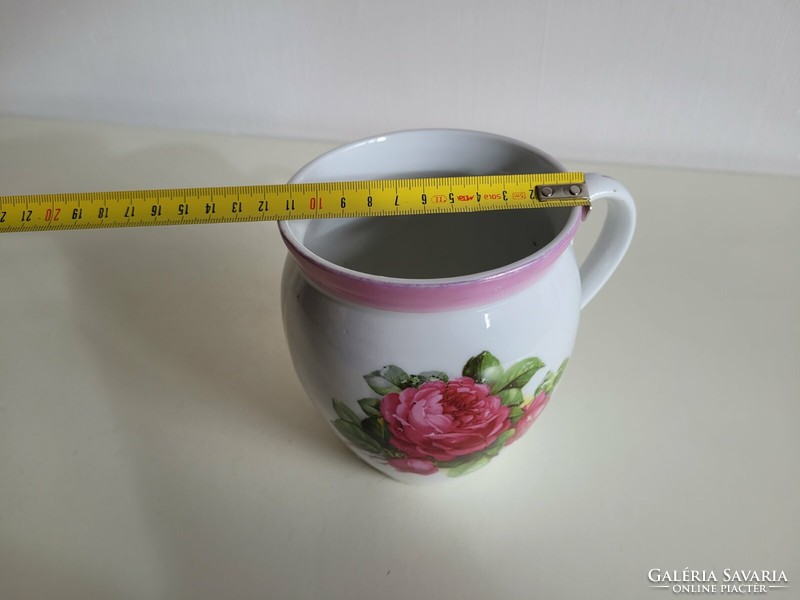 Old 1 liter porcelain pink rosy spout large cream mug rose pattern eosin striped silk