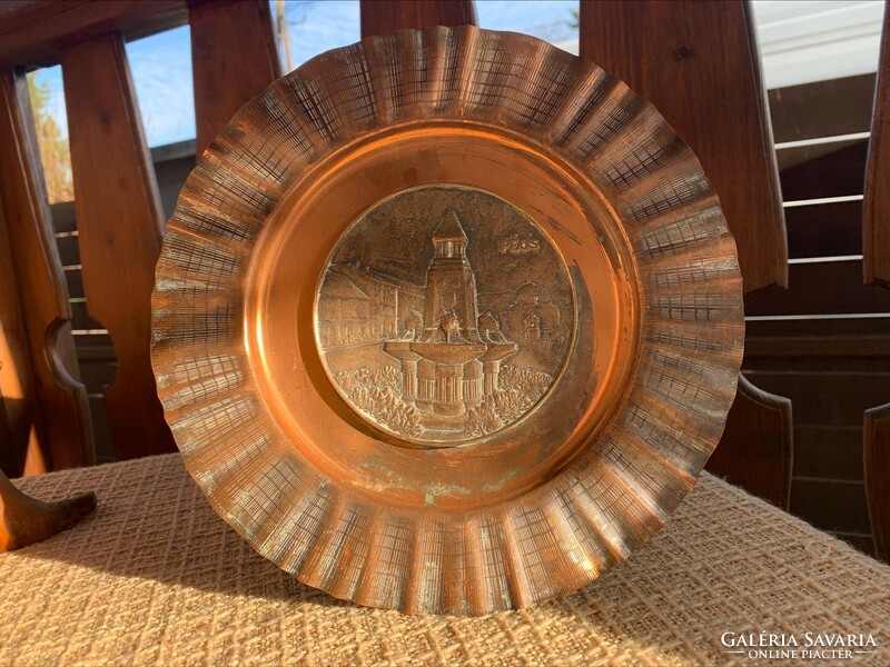 Pécs copper plate, with plaque in the middle, half kilo, 24 cm.