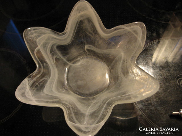 Flower in star-shaped cloudy Murano bowl with candlestick