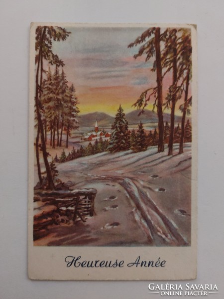 Old Christmas postcard postcard snowy landscape pine forest