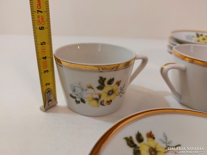 Retro Hollóházi porcelán kávés készlet sárga rózsás mokkás csésze 6 db