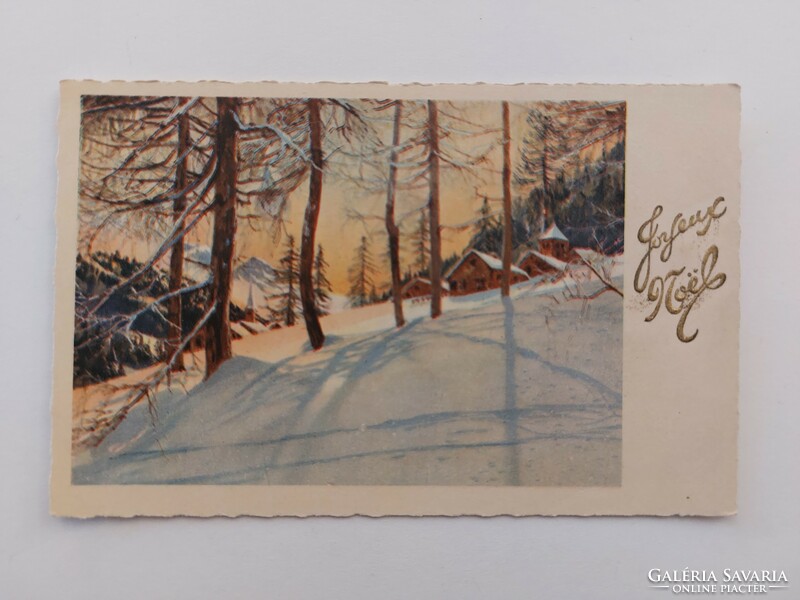 Régi karácsonyi képeslap levelezőlap havas táj erdő