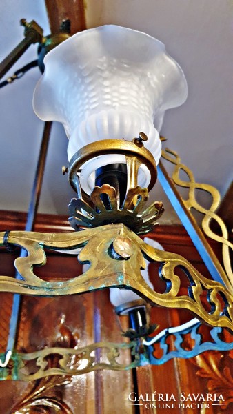 Special Art Nouveau (Art Nouveau) 3-burner, smaller copper chandelier from the early 1900s.