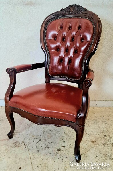 A628 beautiful antique cognac-colored neo-baroque armchair with armrests