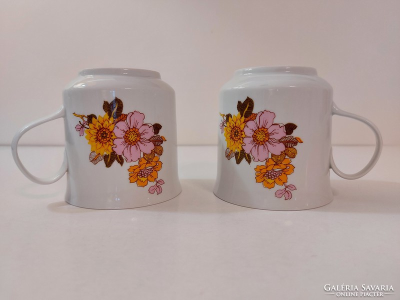 Retro 2 db Alföldi porcelán bögre virágos teás csésze mid century
