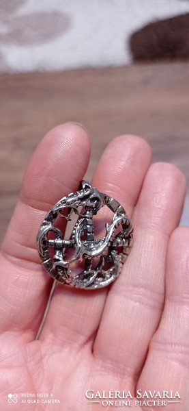 Antik ezüst sárkány medál, 10 gr