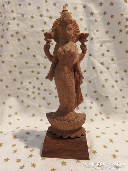 Indiai keleti istennő Kézzel készült fa faragott szobor 19 cm