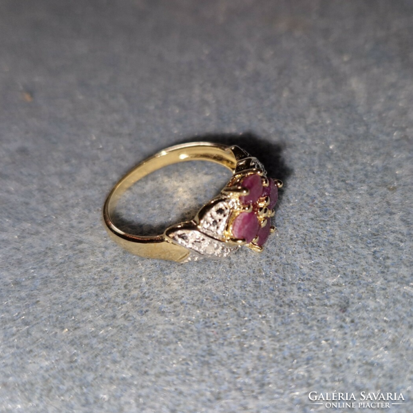 Csodaszép rubin drágaköves    ezüst /925/ 14K sárga aranyozott gyűrű 55 méret !--új
