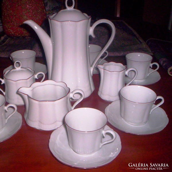 Dombormintás, fehér, 6 személyes teás, kapucsínós készlet.  X