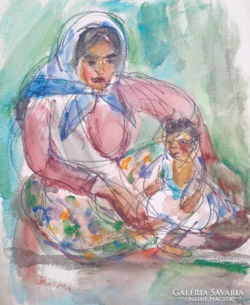 Valeria Bruckner: mother with child - 40x32 cm - watercolor