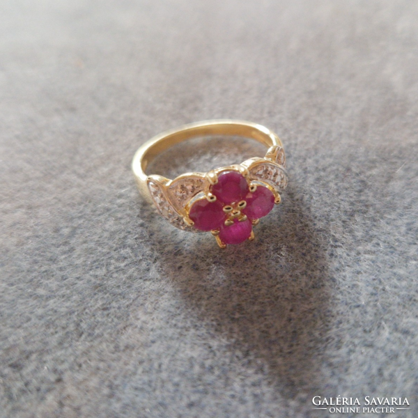 Beautiful ruby gemstone silver /925/ 14k yellow gold-plated ring size 55!--New