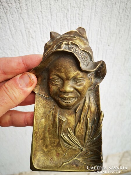 Antique bronze sculpture, ashen statue lucky boy in art nouveau style