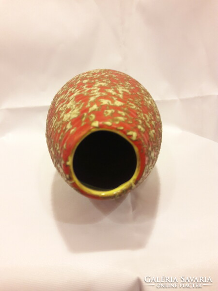 Régi retro piros sárga rücskös mázas bordázott Tófej kerámia  szivar váza jelzett hibátlan B