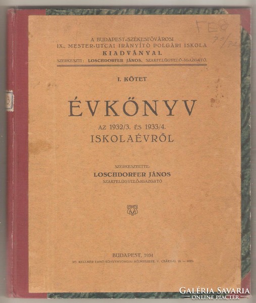 János Loschdorfer: yearbook of Mester-utca civil school 1932-1933