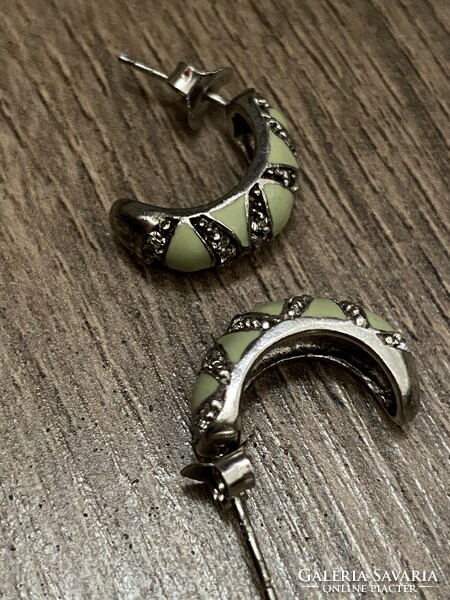 Pistachio green, stony, marked silver earrings