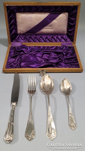 Antique silver christening set in a wooden box