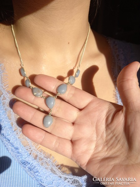 Peruvian Angelite Gemstone Silver Necklace Collars