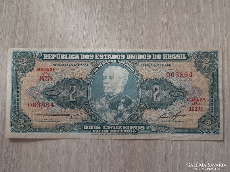 Brazil 2 cruzeiros 1954 - 58 banknote crisp banknote with a slipped print on the obverse